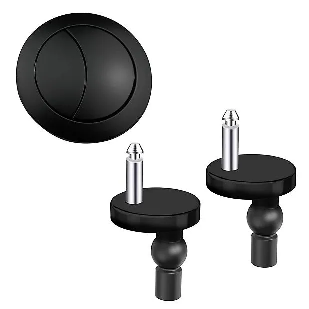 A pair of black knobs and a ball on a white background.